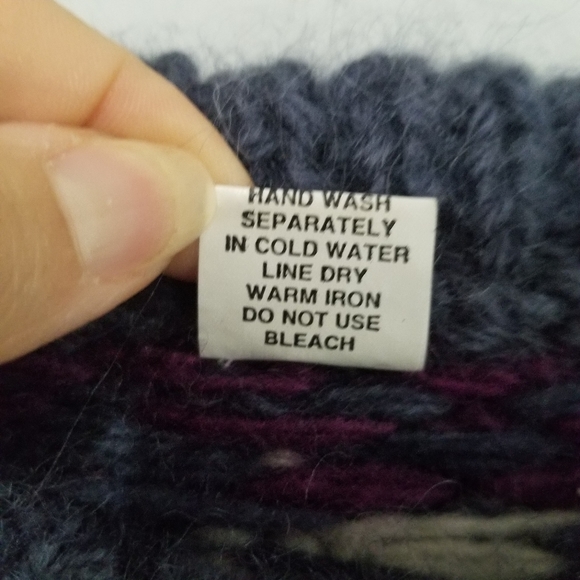 Nepal Hand Knit Wool Nordic Inspired Navy Diamond Motifs UNIQUE Sweater Rustic - Picture 7 of 13